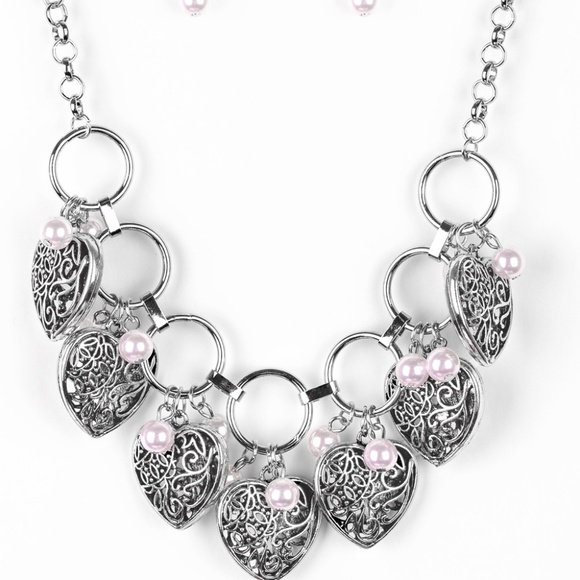 "Very Valentine"-Silver Heart/Pink Pearl Necklace - Picture 3 of 3